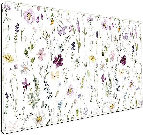 Cute Flower Mouse Pad Aesthetic Desk Mat Plants Large Extended Gaming Mousepad Floral XXL Desk Pad Keyboard and Mouse Mat 31.5''x15.75'', Desktop Decor Protectors Mats for Women Office Girl Gamer