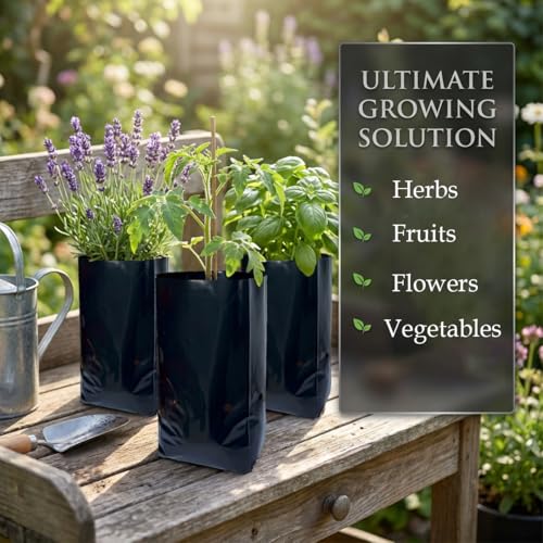 1/4 Gallon 100 Pcs Thicken Seedling Nursery Bags, 3.9" x 6.1" Deep Plastic Grow Bags with Drainage Holes, Heavy Duty Plant Starter Pots for Vegetables, Flowers, Succulents and Cuttings - view 4