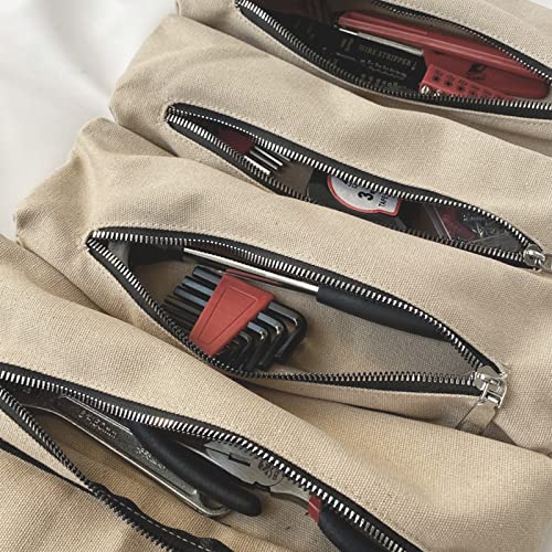 Tool Roll Up Pouch, Roll Up Tool Bag Organizer with 5 Zip Organizer Pouches, Compact Portable Tool Bags for Men, Contractors, Plumbers, Electricians, Hanging Tool Zipper Carrier - view 6