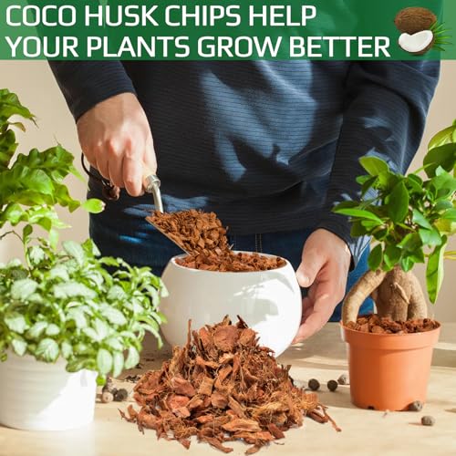 2 Pcs Coco Husk Chips for Plants - 2.2 LB 100% Organic Coconut Coir Chips with Low EC and pH Balanced, Compressed Coco Substrate Growing Mulch Medium for Landscaping, Herbs, Plants, Flowers - view 5