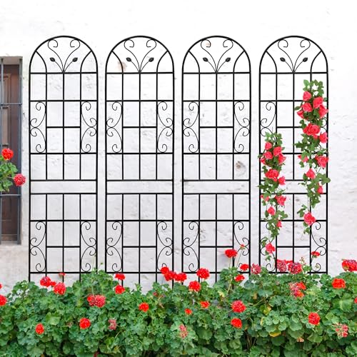 4 Pack Metal Garden Trellis 86.7" Tall Outdoor Climbing Plant Support for Roses, Flowers, Rustproof Durable Black Galvanized Tube, Lawn Garden Fence Decor Screen (4, Black curves-86.7" H) - view 6