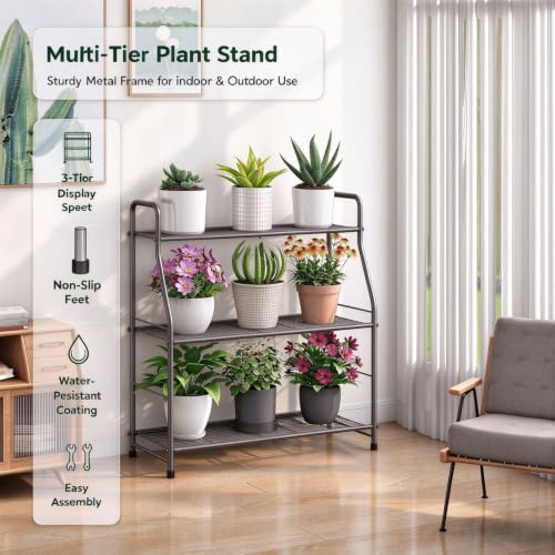 Plant Stand Indoor Outdoor, 3-Tier Metal Corner Plant Shelf - view 2