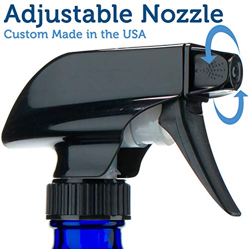 Empty Blue Glass Spray Bottles (2 Pack) - BPA Free - Large 16 oz Refillable Bottle for Plants, Pets, Essential Oils, Cleaning Products - Black Trigger Sprayer w/Mist and Stream Settings - view 3