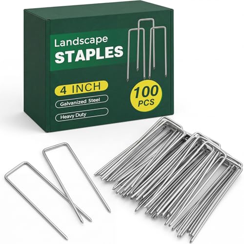 100 Pack Landscape Staples 4 Inch, Galvanized Steel Garden Stakes