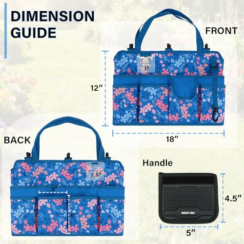Bucket Organizer 5 Gallon 18-Pocket Tool Bucket Bag with 6 Hooks, Gardening Tool Holder Caddy for Gardeners, Outdoor Yard Work, Soil Plant Flower Gardening Accessories with Grip Pad, Blue - view 2