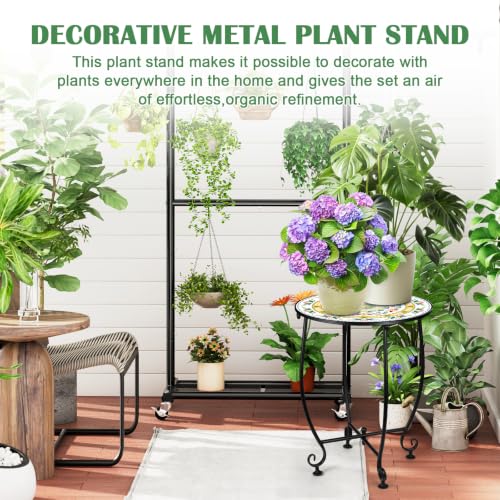 Round Outdoor Mosaic Plant Stand Table Metal Frame 14 Inch Floral - view 6