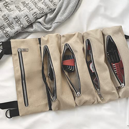 Tool Roll Up Pouch, Roll Up Tool Bag Organizer with 5 Zip Organizer Pouches, Compact Portable Tool Bags for Men, Contractors, Plumbers, Electricians, Hanging Tool Zipper Carrier - view 5
