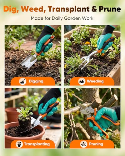 Garden Tool Set Gardening Tools - Heavy Duty Aluminum Tool Kit with Non-Slip Handle, Gardening Gloves and Tool Bag for Weeding, Planting and Pruning, Gifts for Women Mom (Orange Set) - view 4
