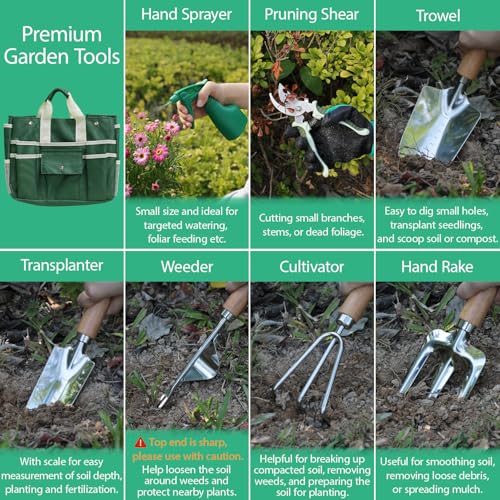 Garden Tool Set,10 Pieces Heavy Duty Gardenting Tool Kit, Folding Stool with Detachable Tote Bag, Thicker Stainless Steel Tools (Trans-Planter,Trowel,Weeder etc.) for Women Men - view 3