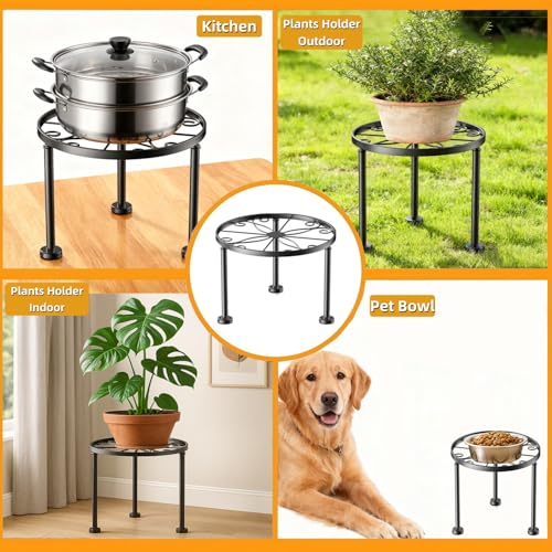 Metal Plant Stand, 9 Inch Round Flower Pot Holder with Guardrail, Black - view 5