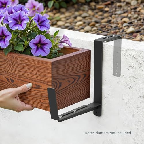 Window Box Brackets, Adjustable Planter Box Brackets, Heavy Duty Iron Flower Box Brackets for Railings, with Enhanced Bottom Support - Perfect for Balconies, Fences, and Gardens (Black, 4 Pack) - view 5