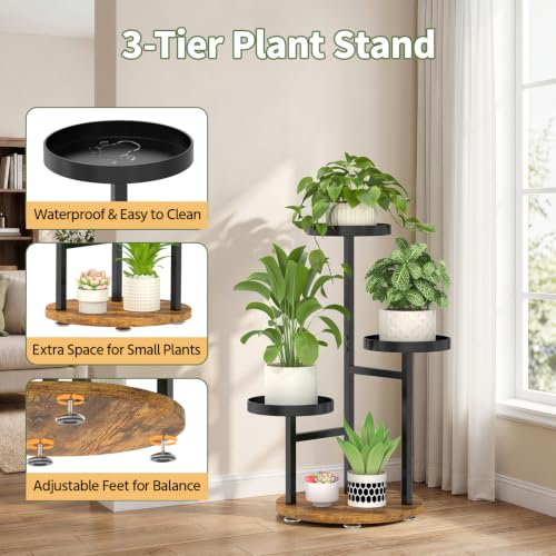 Corner Plant Stand Indoor Shelf Tall with Lights, 3 Tiers Black - view 5