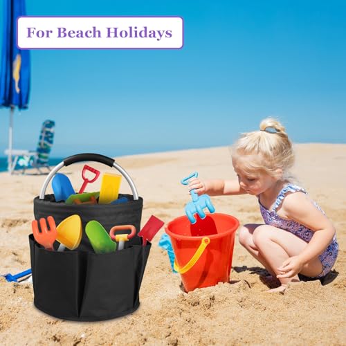 17L Cleaning Caddy with Handle and 6 Pockets, Foldable Cleaning Supply Caddy, Portable Shower Caddy in 600D Oxford Fabric, Multifunctional Storage Basket for Camping, Gardening, Black - view 6