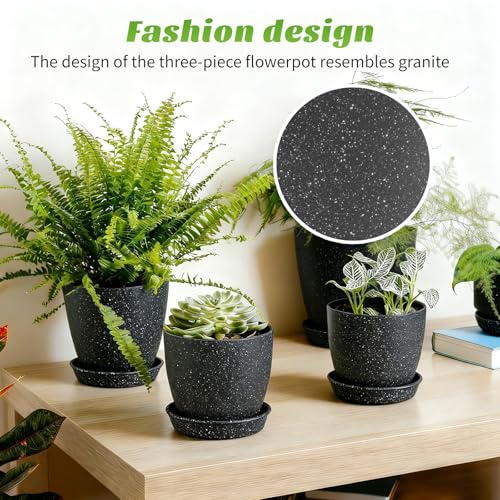 10/9/8 Inch 3 Pack Speckled White Plant Pots with Drainage Holes and Saucers, Indoor Outdoor Decor Planters for Succulents, Herbs and Houseplants - view 6
