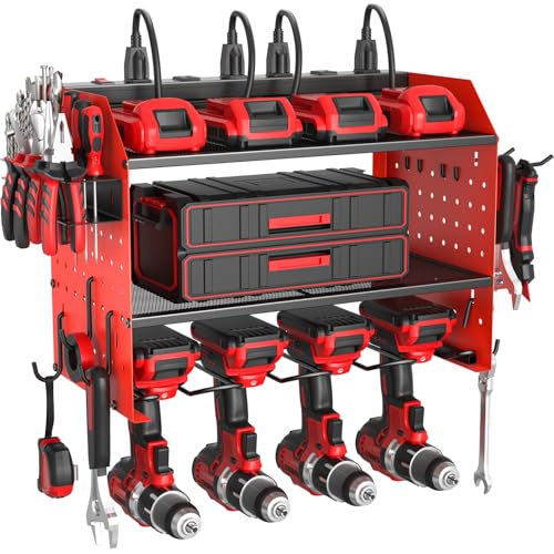 Power Tool Organizer Wall Mount 3 Layer Charging Station with 6 Outlets