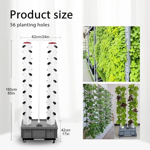 Hydroponics Tower Growing System Kit, 56 Planting Holes, 4 Wheels, Vertical Aeroponic Garden for Home Gardening Enthusiasts, Easy Setup and Maintenance - view 2
