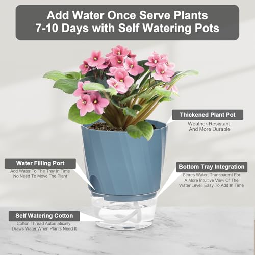 Self Watering Plant Pots 4.7 Inch, 6 Pack Plastic Indoor Planters Pots - view 4