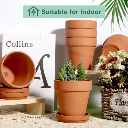 4 Inch Terracotta Plant Pots with Saucer - 6 Pack Clay Flower Pots with Drainage, Great for Plants, Crafts, Wedding Favor - view 4