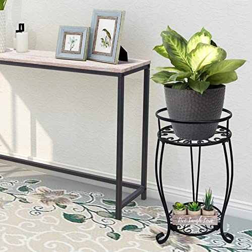 CASIMR 2 Tier Plant Stand, 19.2 inch Tall Metal Potted Holder Rack,Indoor Outdoor Multiple Flower Pot Shelf Rustproof Iron Garden Container for Garden Patio Living Room Corner Balcony, Black - view 2