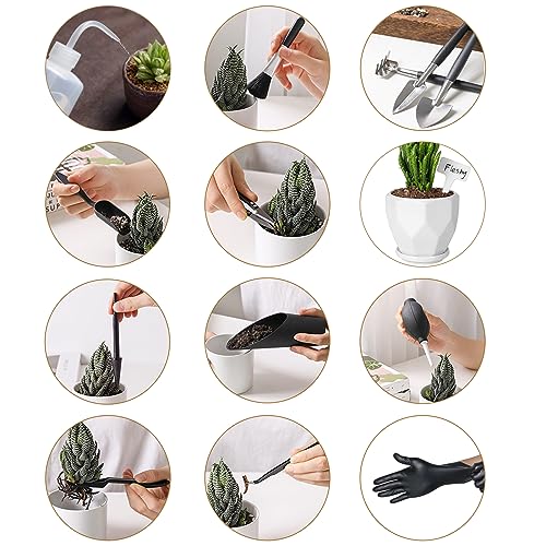 25Pcs Mini Garden Hand Transplanting Succulent Tools Set, 39.4" Thickened Repotting Mat & Plant Tag, Miniature Planting Indoor Fairy Care, Potting, Cactus, Houseplant Bonsai Tool Kit (Black) - view 2
