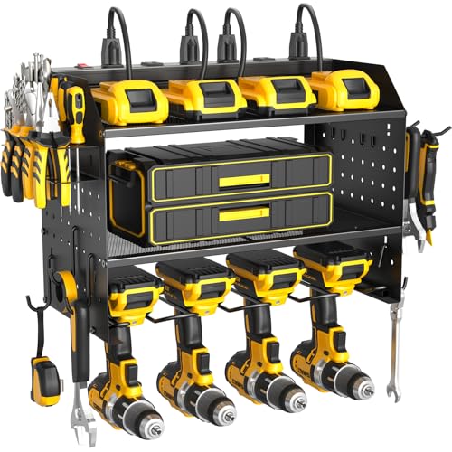 Power Tool Organizer Wall Mount 3 Layer Charging Station with 6 Outlets