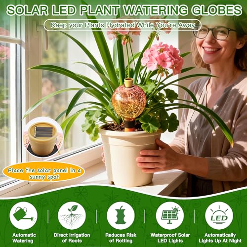 Solar Watering Globe, 17 oz Crackle Glass, Pink and Yellow, 1 Pack - view 2