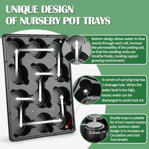 4 Inch Plastic Plant Pots 60 Pcs and 12 Cell Nursery Pots Trays 5 Pcs, Thick Sturdy Seeds Starting Germination Shuttle Carrying Trays, Black Small Planter Nursery Propagation 5 Sets - view 3