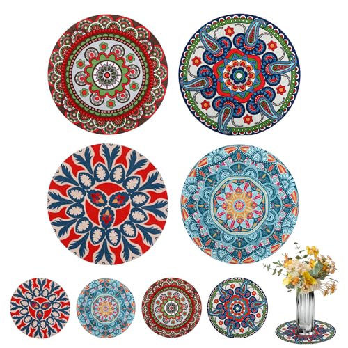 8 Pcs Boho Plant Pot Mat Plant Saucers for Indoors 2 Size 8.66" and 4.72"