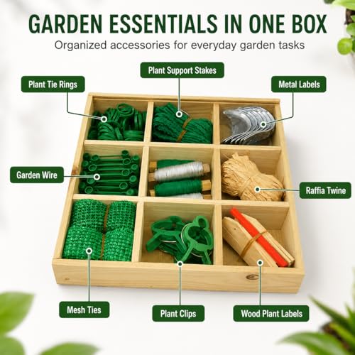Gardening Gifts for Women Men, 9-Compartment Wooden Garden Accessory Box with Clear Lid, Gardener’s Essentials Organizer, Garden Tools Gift for Mom Dad Grandparents Garden Lovers - view 3
