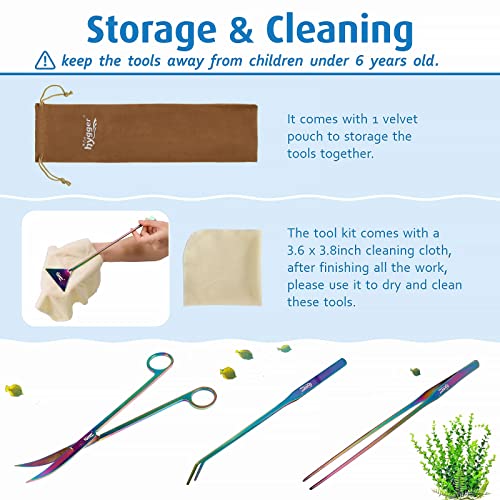 6-in-1 Long Aquarium Aquascaping Tools Kit, Color Stainless Steel Premium Aquatic Plant Tweezers Scissors Spatula Kit Comes with 1 Tool Holder and 1 Cleaning Cloth, for Fish Tank Starters - view 7