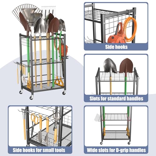 Garden Tool Organizer on Wheels, Rakes/Shovels/Yard Tools Stand, M - view 4
