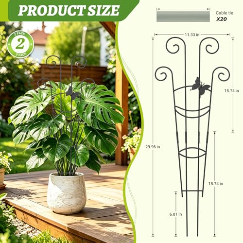 Plant Trellis 2 Pack Trellis for Potted Plants 29.96 in Trellis for Climbing Plants Indoor Plant Support Expandable Metal Monstera Plant Support for Pothos Ivy with Plant Ties - view 2