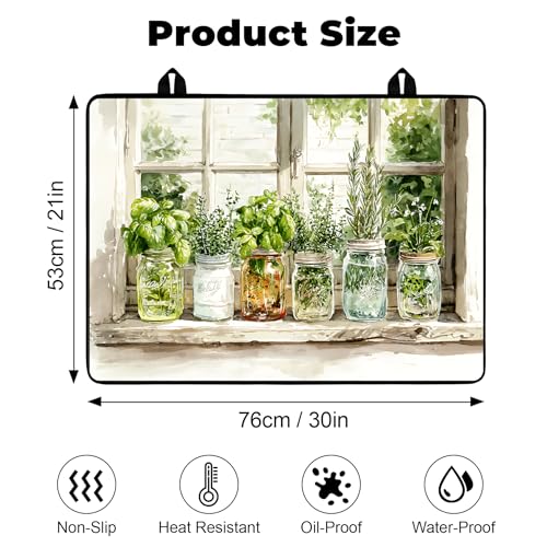 Silicone Glass Stove Top Cover- Mat for Electric Stove Protector with Anti-Slip Rubber Coating XL Dish Drying Mats Scratch-Resistant (Green Plants, 30" x 21") - view 2