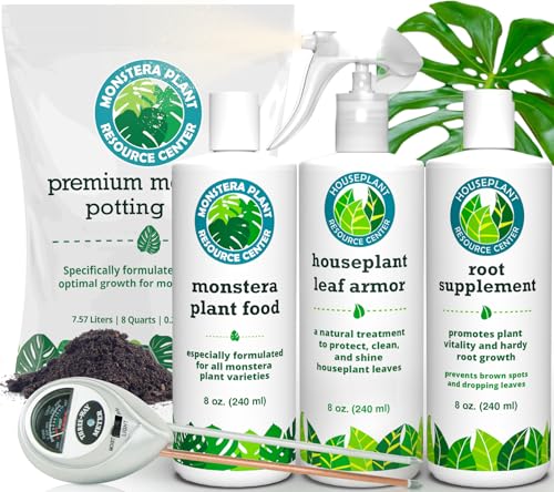 Ultimate Monstera Plant Care Bundle - Monstera Soil for Nutrient-Dense Plants, Leaf Armor Spray for Rejuvenating Leaves, Root Supplement for Healthy Roots, and Plant Food for Optimal Growth