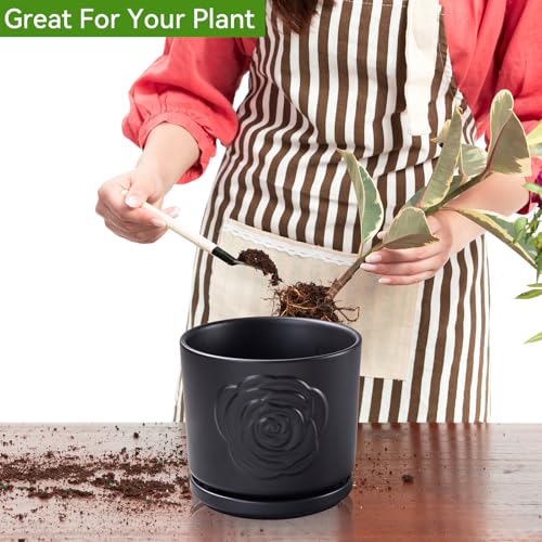 7 Inch Plant Pots for Indoor Plants, Modern Ceramic Glaze Planters, Round Flower Planter Pot with Drainage Hole and Saucer, Snake Plant Pot for Succulent, Orchid, Pothos,Gift for Plant, Black - view 5