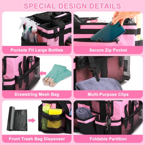 Large Wearable Cleaning Caddy Bag, Pink Tool Bag with Adjustable Shoulder Straps & Divider, 14 inch Cleaning Supplies Organizer for Housekeepers & Cleaners - view 5