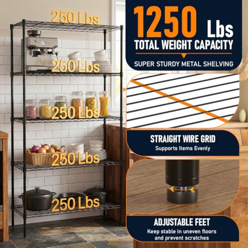 5-Tier Wire Shelf | 36" x 14" x 72" | Black - view 5