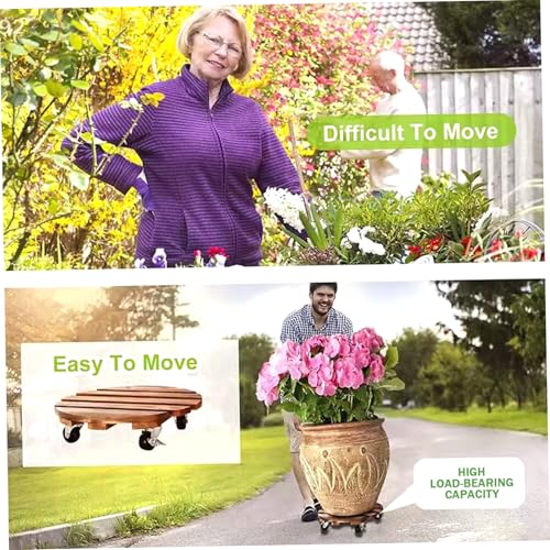 2Pcs Plant Caddy with Wheels 12" Wooden Plant Caddy with Lockable Casters - view 4