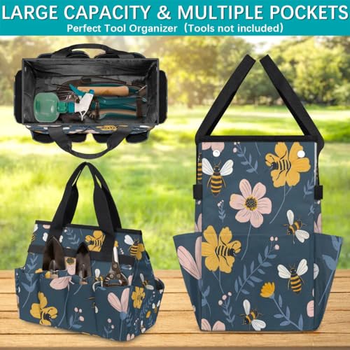 Garden Tote Bag with Pockets Bee Flower Gardening Bags for Tools Organizer Heavy Duty Storage Bag with Handle for Lawn Yard Casual - view 4