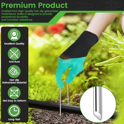 200 Pack 6 Inch Landscape Staples + 1 Hook 11 Gauge Heavy Duty Galvanized Garden Stakes, U-Shaped Ground Pins for Weed Barrier Fabric, Drip Irrigation Tubing, Sod, Lawn & Christmas Outdoor Decorations - view 3