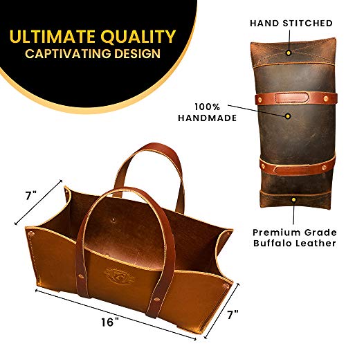 Buffalo Leather Tote Tool Bag For Hand Tools, Gardening, Outdoorsmen, Heavy Duty Premium Storage Leather Organizer (Crazy Horse Black) - view 2