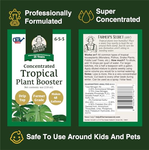 Tropical Houseplant Booster (4oz) - Super Concentrated, Makes 48 Gallons - Great for All Tropical Houseplants (Monstera, Fiddle Leaf, ZZ Plants, and More) - Easy to use Drip Top - view 2