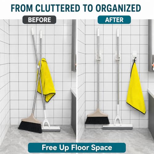 3 Pack Broom Hanger Wall Mount, No-Drill Mop Holder Cleaning Organizer - view 6