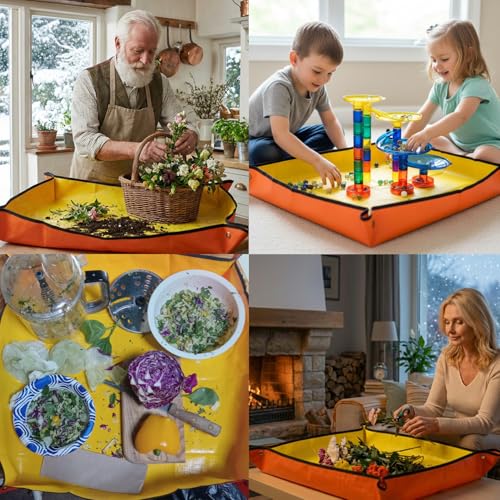 39"x31" Orange Thickened Repotting Mat for Plant Transplanting, Waterproof Tray for Potting Soil Mess Control, Portable Gardening Mat with Protective Gloves, Best Gift for Gardeners - view 4