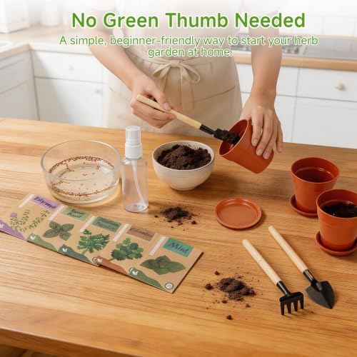 Herb Garden Kit, Indoor Herb Garden Starter Kit with Pots & Herb Seeds, Beautiful Gift Box, Gardening Gift for Women & Mom, Birthday, Christmas & Housewarming - view 6
