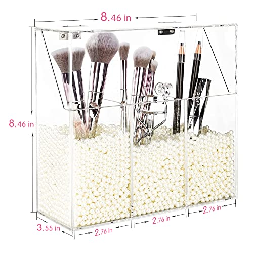Clear Makeup Brush Holder, Acrylic Makeup Brush Organizer For Vanity, Cosmetic Brush Storage Box with Pearls, For Bathroom, Bedroom, Vanity Countertop - view 6