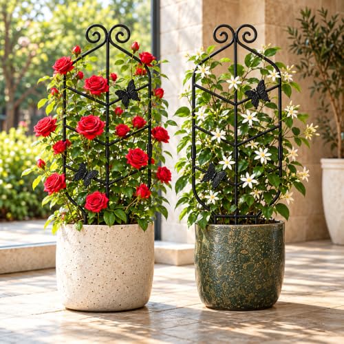 30" Metal Trellis for Potted Climbing Plants, Indoor Outdoor, 2PC - view 3