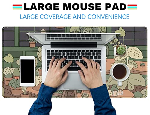 Cute Desk Mat Kawaii Bear Mousepad Cute Anime Plant Desk Protector, Kawai Aesthetic Brown and Green Forest Keyboard Mat, Large Mouse Pad XXL Gaming Desk Pad XL Office Home Decor for Women Girls - view 3