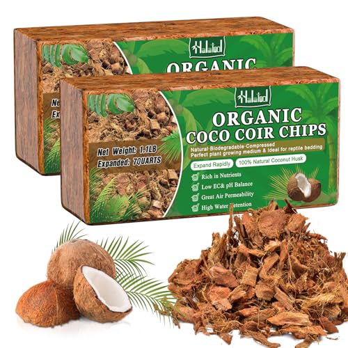 2 Pcs Coco Husk Chips for Plants - 2.2 LB 100% Organic Coconut Coir Chips with Low EC and pH Balanced, Compressed Coco Substrate Growing Mulch Medium for Landscaping, Herbs, Plants, Flowers
