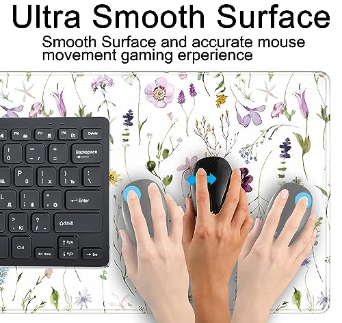 Cute Flower Mouse Pad Aesthetic Desk Mat Plants Large Extended Gaming Mousepad Floral XXL Desk Pad Keyboard and Mouse Mat 31.5''x15.75'', Desktop Decor Protectors Mats for Women Office Girl Gamer - view 5